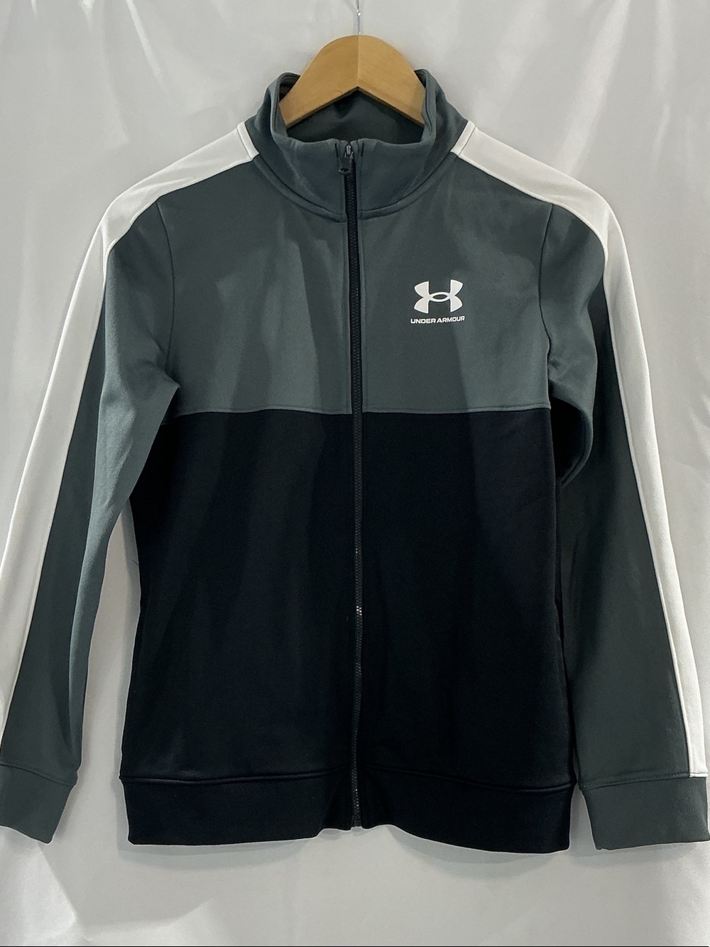 Under Armour Kids Black & Gray Full-Zip Track Jacket with White Accents